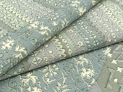 平和屋着物▽上質な紬 単衣 切嵌花文 正絹 逸品 AABB8370jh