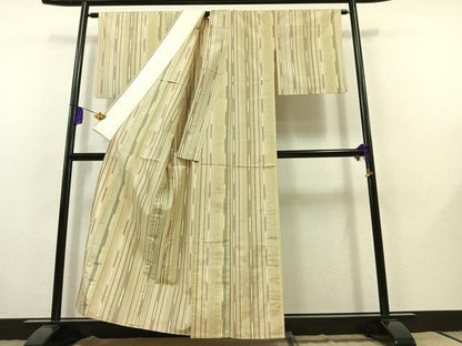 平和屋着物▽上質な紬 単衣 嵯峨野 縞 反端付き 正絹 逸品 AABB8373jh