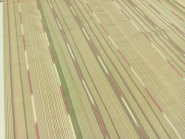 平和屋着物▽上質な紬 単衣 嵯峨野 縞 反端付き 正絹 逸品 AABB8373jh