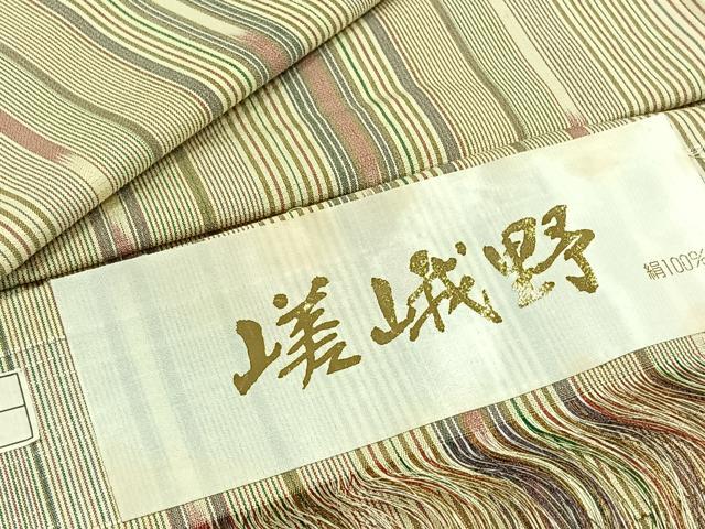 平和屋着物▽上質な紬 単衣 嵯峨野 縞 反端付き 正絹 逸品 AABB8373jh
