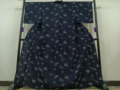 平和屋着物▽小紋 単衣 兎 綿 AABB8375jh