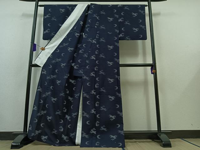 平和屋着物▽小紋 単衣 兎 綿 AABB8375jh