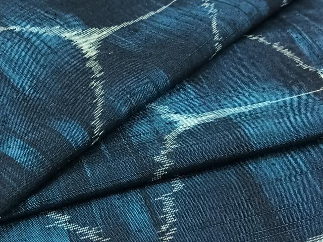 平和屋着物▽上質な紬 単衣 麻の葉文様 正絹 逸品 AABB8376jh