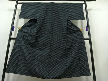 平和屋着物▽上質な紬　単衣　菱文　正絹　逸品　AABB8377jh