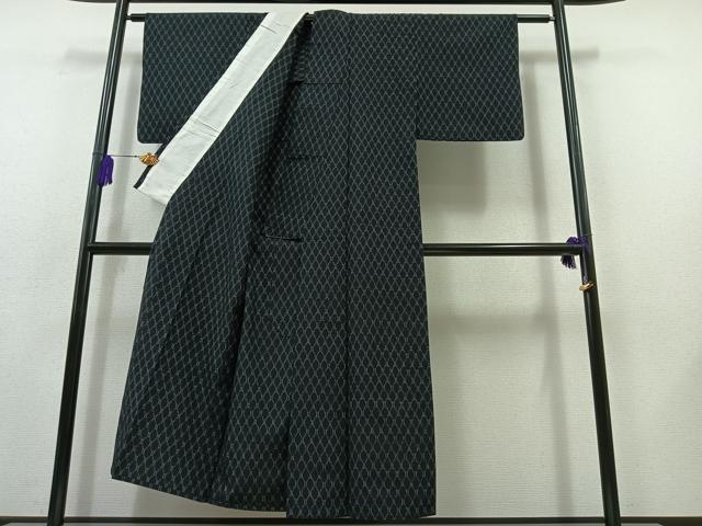 平和屋着物▽上質な紬　単衣　菱文　正絹　逸品　AABB8377jh