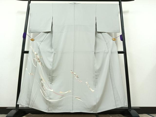 平和屋着物▽訪問着　単衣　短冊花鳥文　金彩　正絹　逸品　AABB8379jh