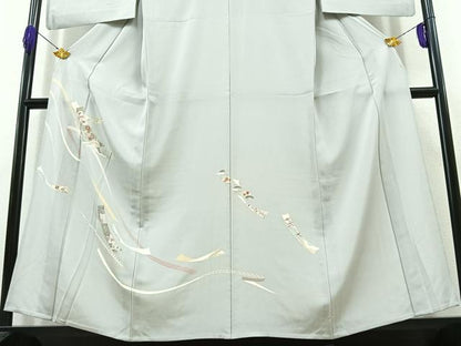 平和屋着物▽訪問着　単衣　短冊花鳥文　金彩　正絹　逸品　AABB8379jh