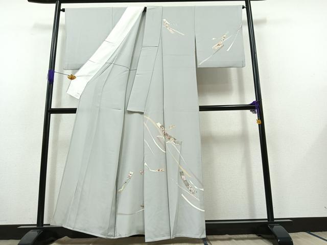 平和屋着物▽訪問着　単衣　短冊花鳥文　金彩　正絹　逸品　AABB8379jh