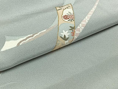 平和屋着物▽訪問着　単衣　短冊花鳥文　金彩　正絹　逸品　AABB8379jh