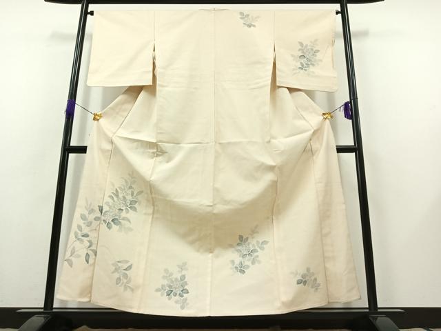 平和屋着物▽訪問着 単衣 紬地 手描き 枝花文 正絹 逸品 AABB8380jh