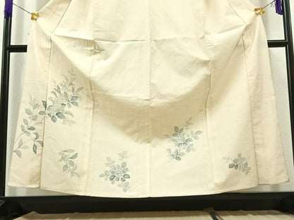 平和屋着物▽訪問着 単衣 紬地 手描き 枝花文 正絹 逸品 AABB8380jh