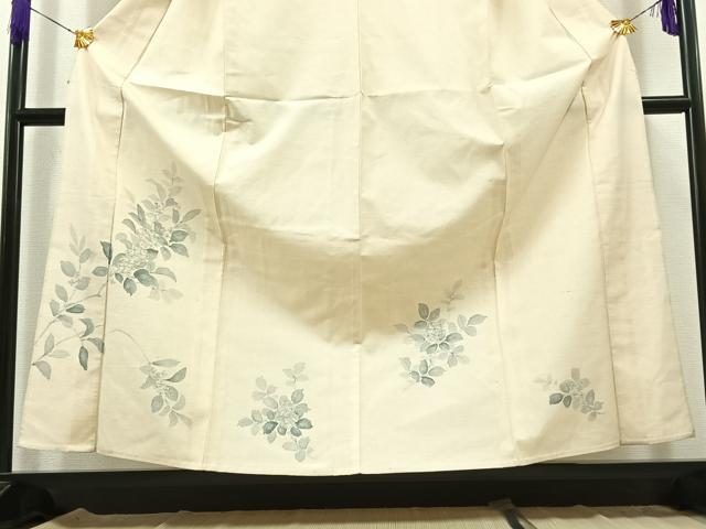 平和屋着物▽訪問着 単衣 紬地 手描き 枝花文 正絹 逸品 AABB8380jh