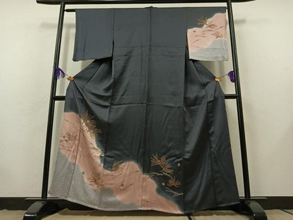 平和屋着物▽訪問着　単衣　敷松葉文　暈し染め　金彩　三越扱い　正絹　逸品　AABB8382jh