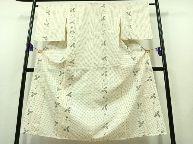 平和屋着物▽本塩沢　単衣　花唐草文　正絹　逸品　AABB8384jh
