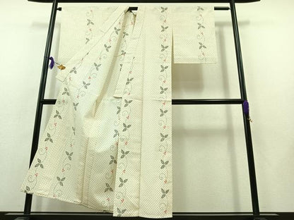 平和屋着物▽本塩沢　単衣　花唐草文　正絹　逸品　AABB8384jh