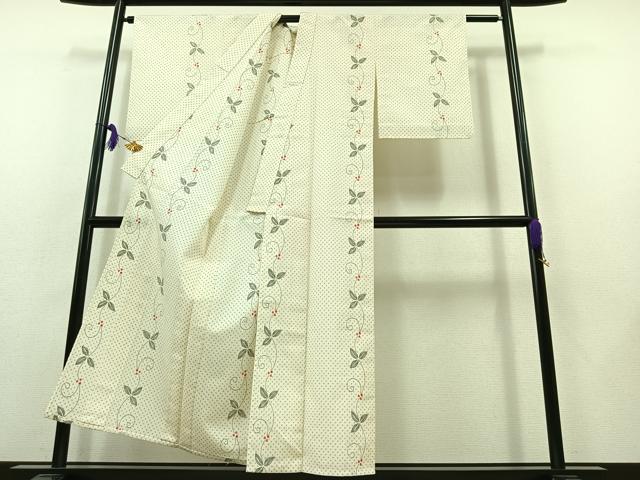 平和屋着物▽本塩沢　単衣　花唐草文　正絹　逸品　AABB8384jh
