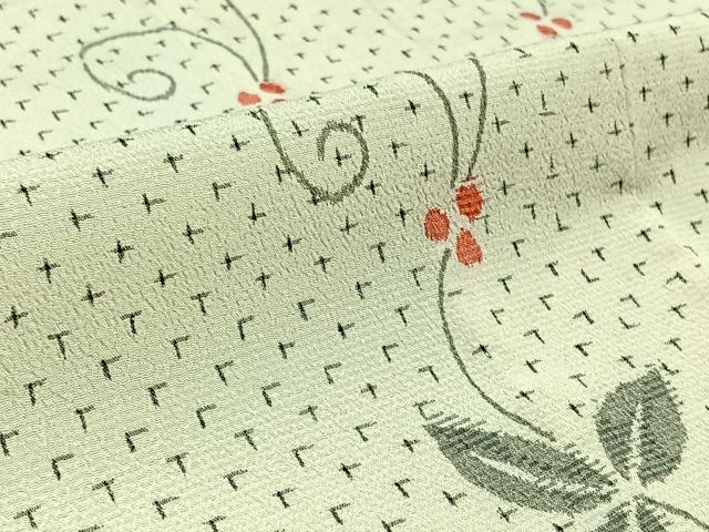 平和屋着物▽本塩沢　単衣　花唐草文　正絹　逸品　AABB8384jh