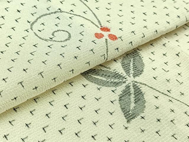 平和屋着物▽本塩沢　単衣　花唐草文　正絹　逸品　AABB8384jh