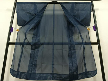 平和屋着物▽道行コート スリーシーズン 春夏秋 塵除け 紺青色 正絹 逸品 AABB8385jh