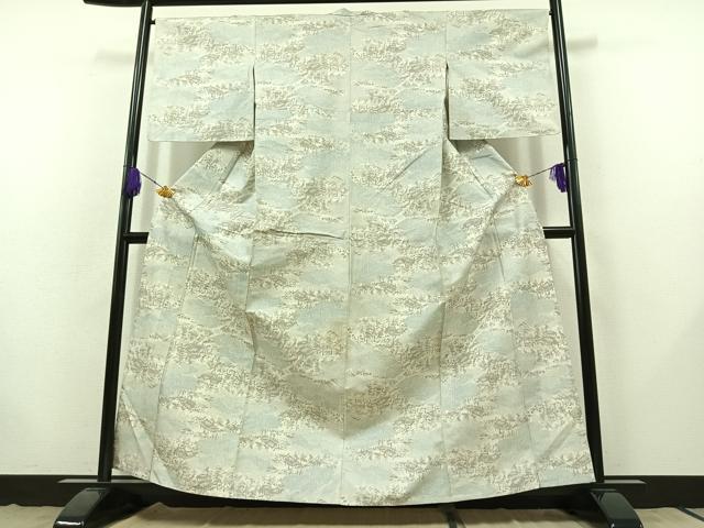 平和屋着物▽上質な紬　単衣　風景文　正絹　逸品　AABB8389jh