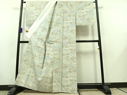 平和屋着物▽上質な紬　単衣　風景文　正絹　逸品　AABB8389jh