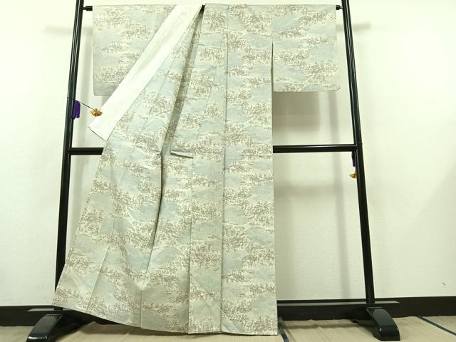 平和屋着物▽上質な紬　単衣　風景文　正絹　逸品　AABB8389jh