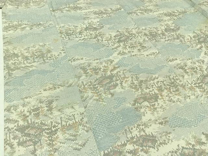 平和屋着物▽上質な紬　単衣　風景文　正絹　逸品　AABB8389jh