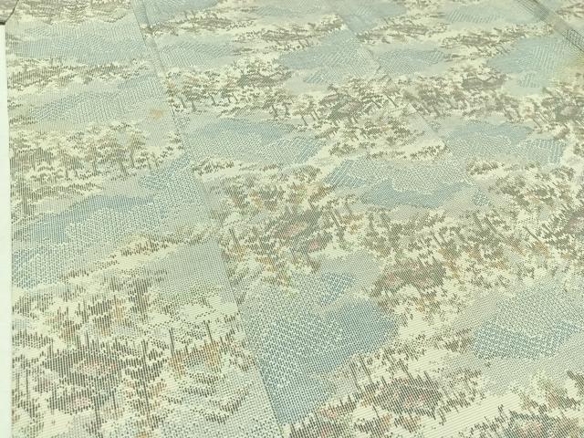 平和屋着物▽上質な紬　単衣　風景文　正絹　逸品　AABB8389jh