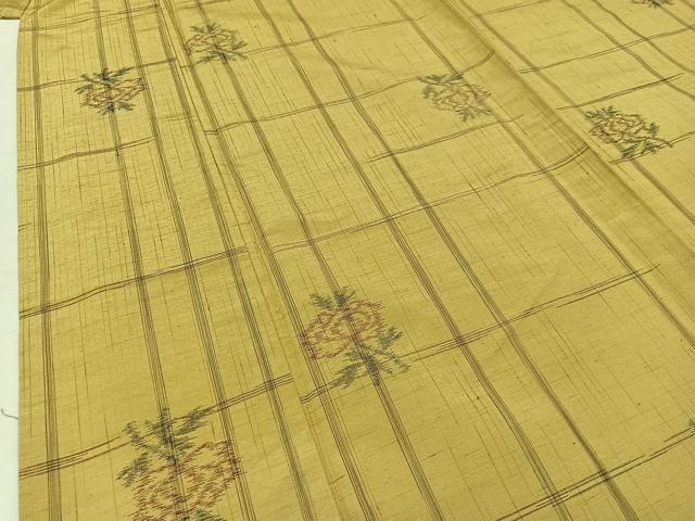 平和屋着物▽上質な紬 単衣 草花文 正絹 逸品 AABB8392jh