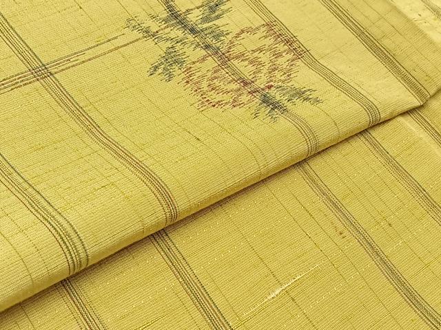 平和屋着物▽上質な紬 単衣 草花文 正絹 逸品 AABB8392jh