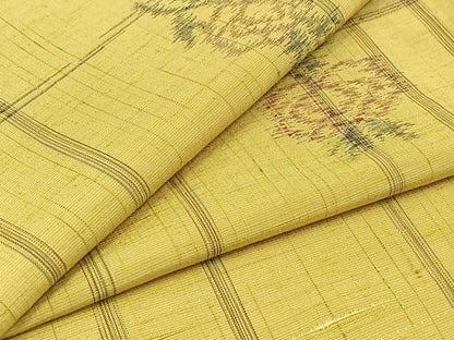 平和屋着物▽上質な紬 単衣 草花文 正絹 逸品 AABB8392jh