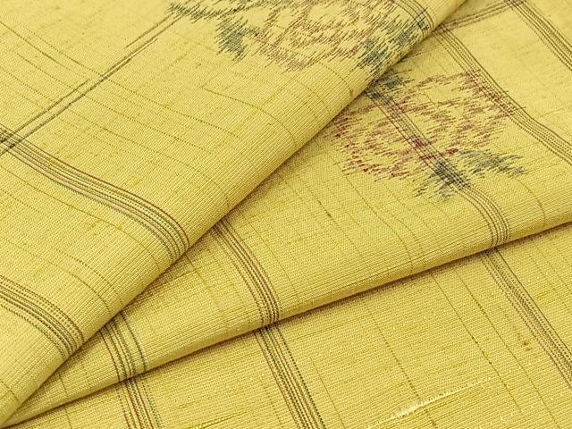 平和屋着物▽上質な紬 単衣 草花文 正絹 逸品 AABB8392jh