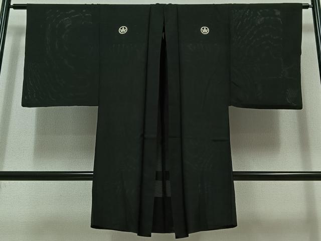 平和屋着物▽男性 黒紋付 羽織 スリーシーズン 春夏秋 塵除け 暗黒色 正絹 逸品 AABB8393jh