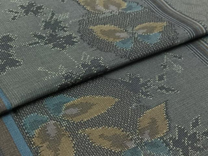 平和屋着物▽上質な紬 単衣 雪輪花蝶文 正絹 逸品 AABB8394jh