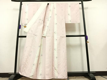 平和屋着物▽上質な紬 単衣 舞蝶間道 正絹 逸品 未使用 AABB8395jh