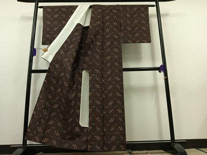 平和屋着物▽国指定重要無形文化財 本場久米島紬 手織 単衣 絣柄 正絹 逸品 AABB8396jh