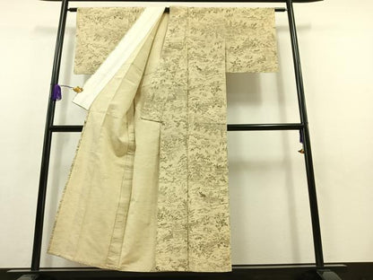 平和屋着物▽上質な紬　単衣　風景文　正絹　逸品　AABB8398jh