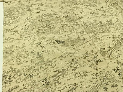平和屋着物▽上質な紬　単衣　風景文　正絹　逸品　AABB8398jh