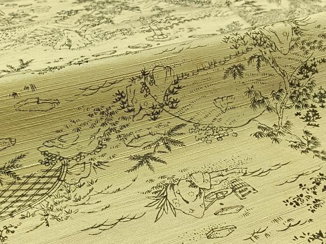 平和屋着物▽上質な紬　単衣　風景文　正絹　逸品　AABB8398jh