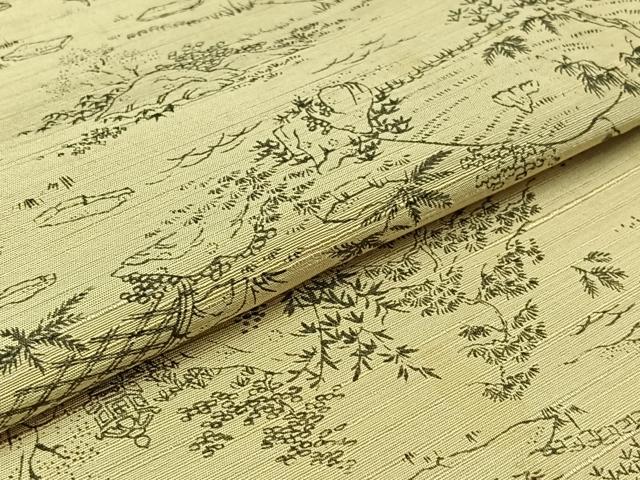 平和屋着物▽上質な紬　単衣　風景文　正絹　逸品　AABB8398jh