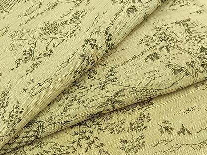 平和屋着物▽上質な紬　単衣　風景文　正絹　逸品　AABB8398jh