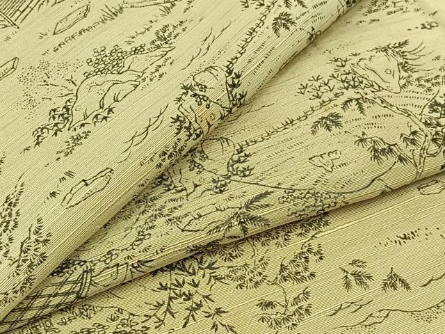 平和屋着物▽上質な紬　単衣　風景文　正絹　逸品　AABB8398jh
