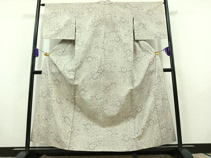 平和屋着物▽上質な紬 単衣 草花文 正絹 逸品 AABB8399jh