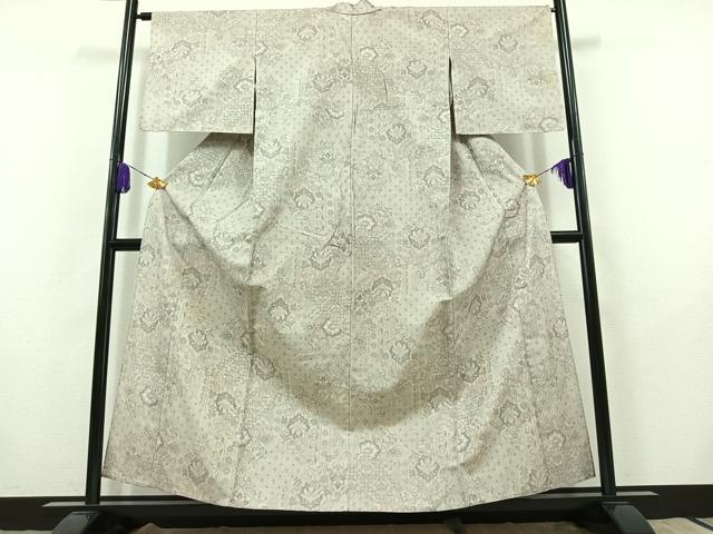平和屋着物▽上質な紬 単衣 草花文 正絹 逸品 AABB8399jh