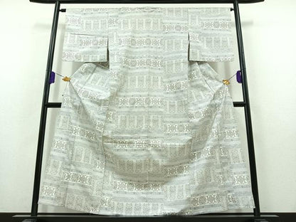 平和屋着物▽本場大島紬 白大島 単衣 9マルキ 横段花文 正絹 逸品 AABB8400jh