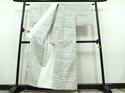平和屋着物▽本場大島紬 白大島 単衣 9マルキ 横段花文 正絹 逸品 AABB8400jh