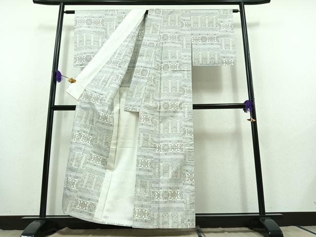 平和屋着物▽本場大島紬 白大島 単衣 9マルキ 横段花文 正絹 逸品 AABB8400jh