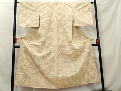平和屋着物■上質な紬　草花文　正絹　逸品　AABB8473cs