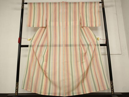 平和屋着物＊夏物 小紋 紗 縞 正絹 逸品 AABB8603st