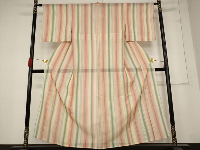 平和屋着物＊夏物 小紋 紗 縞 正絹 逸品 AABB8603st